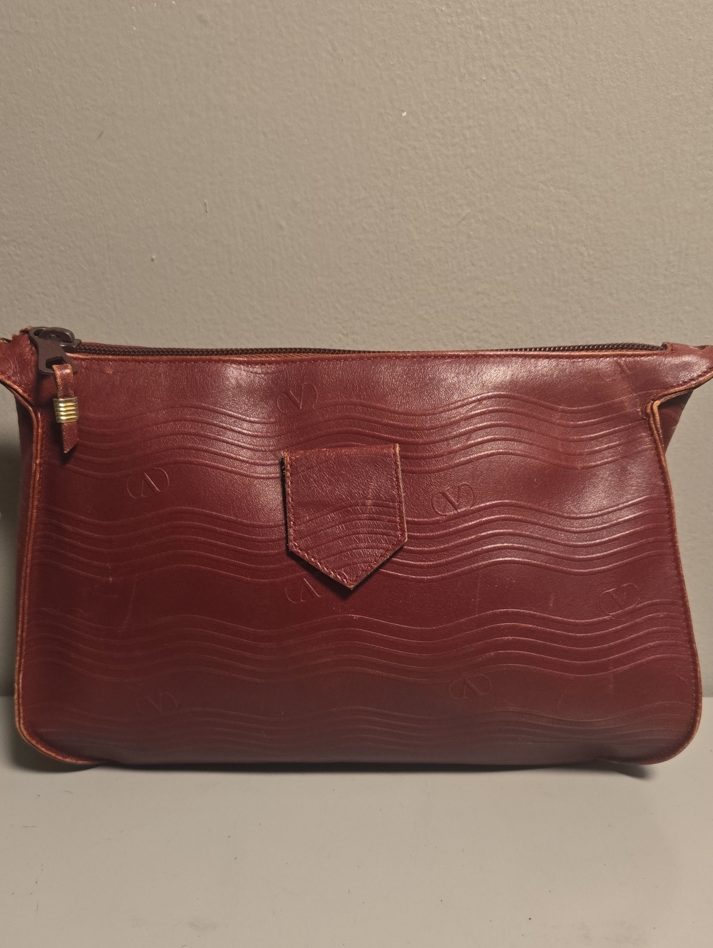 Valentino Garavani Burgundy Leather Clutch